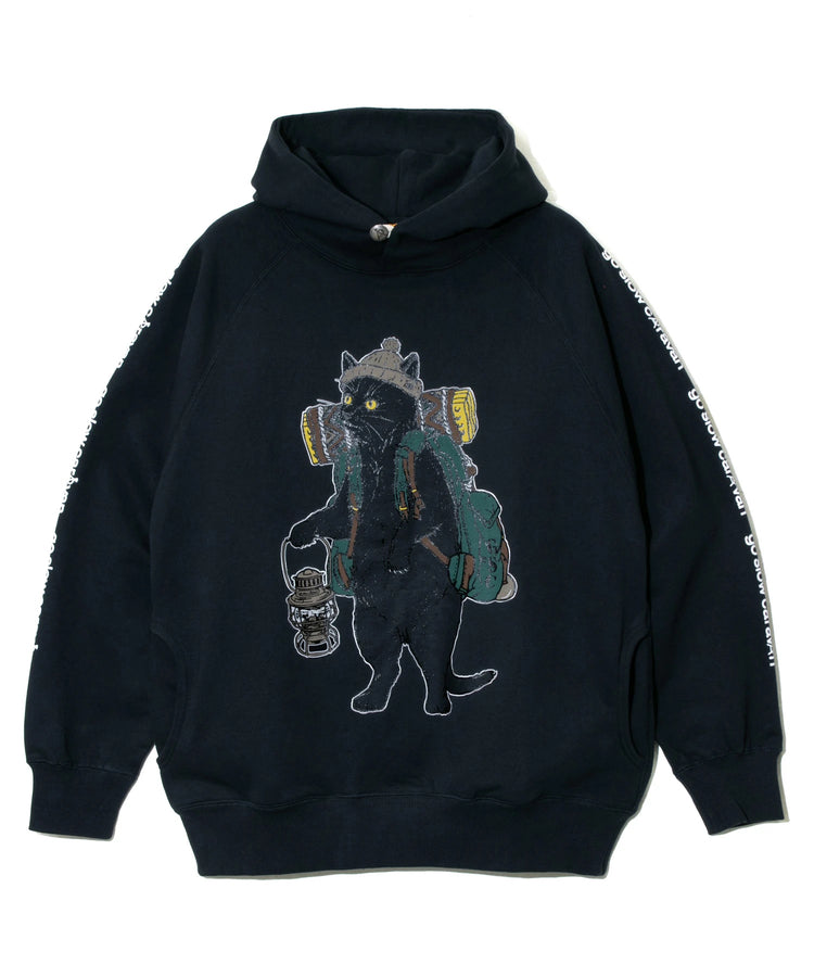 go slow caravan（ゴースローキャラバン）空紡糸裏毛 野営猫 プルパーカー Unisex　３３２６０８